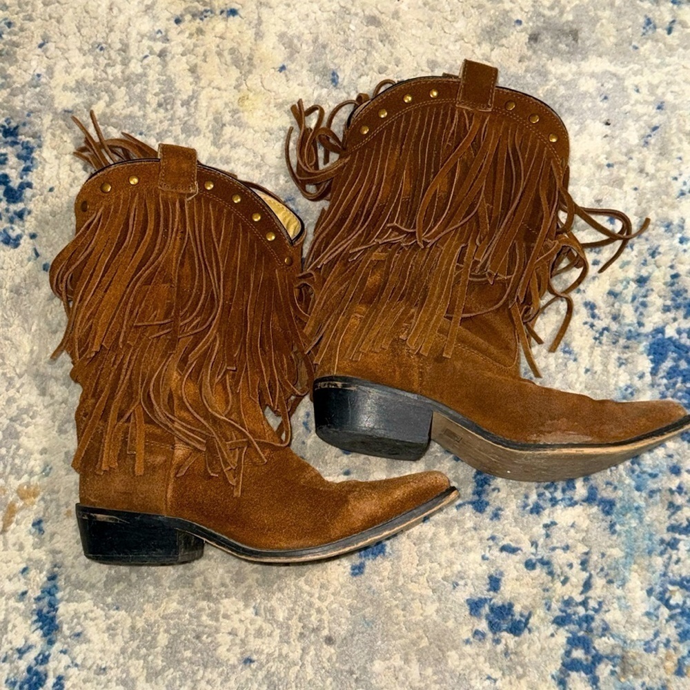 Smokey Mountain‎ Boots brown suede fringe beads leather lining Western Sz 3.5